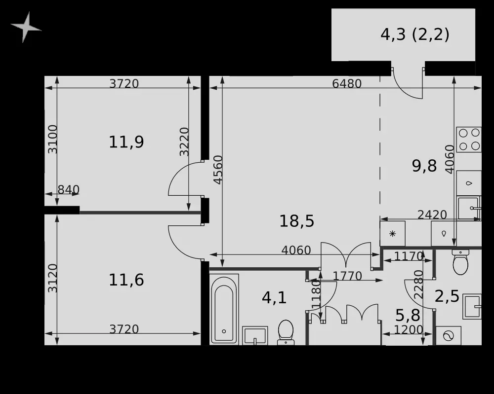 3-комнатная, 66,4 м² — 8 937 440 ₽