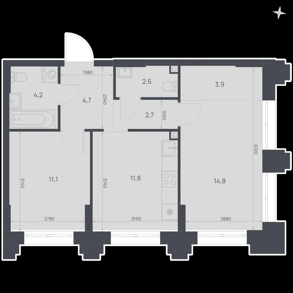 2-комнатная, 55,8 м² — 10 365 860 ₽