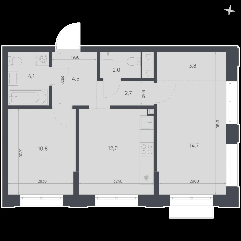 2-комнатная, 54,6 м² — 10 265 788 ₽