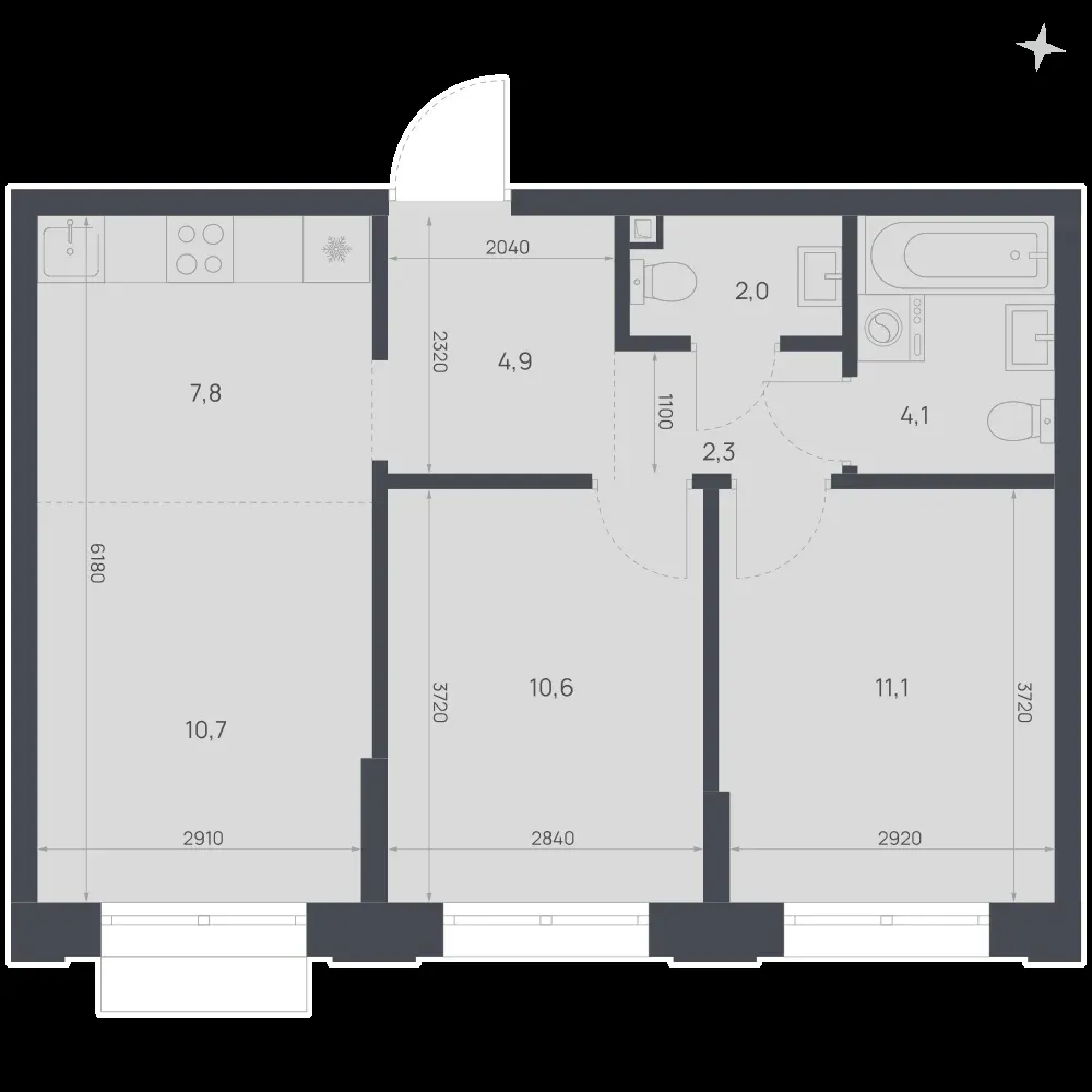 3-комнатная, 53,5 м² — 10 108 900 ₽