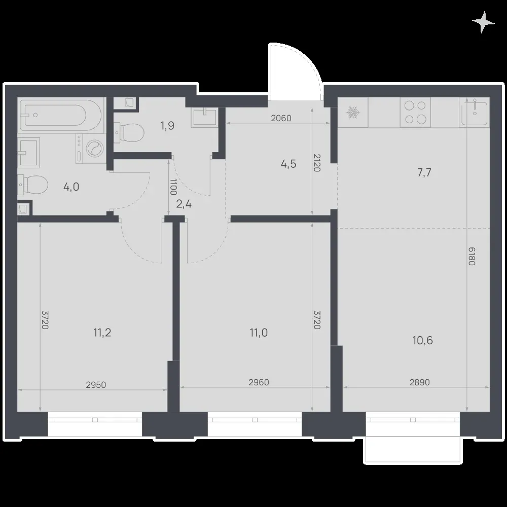 3-комнатная, 53,3 м² — 10 071 110 ₽
