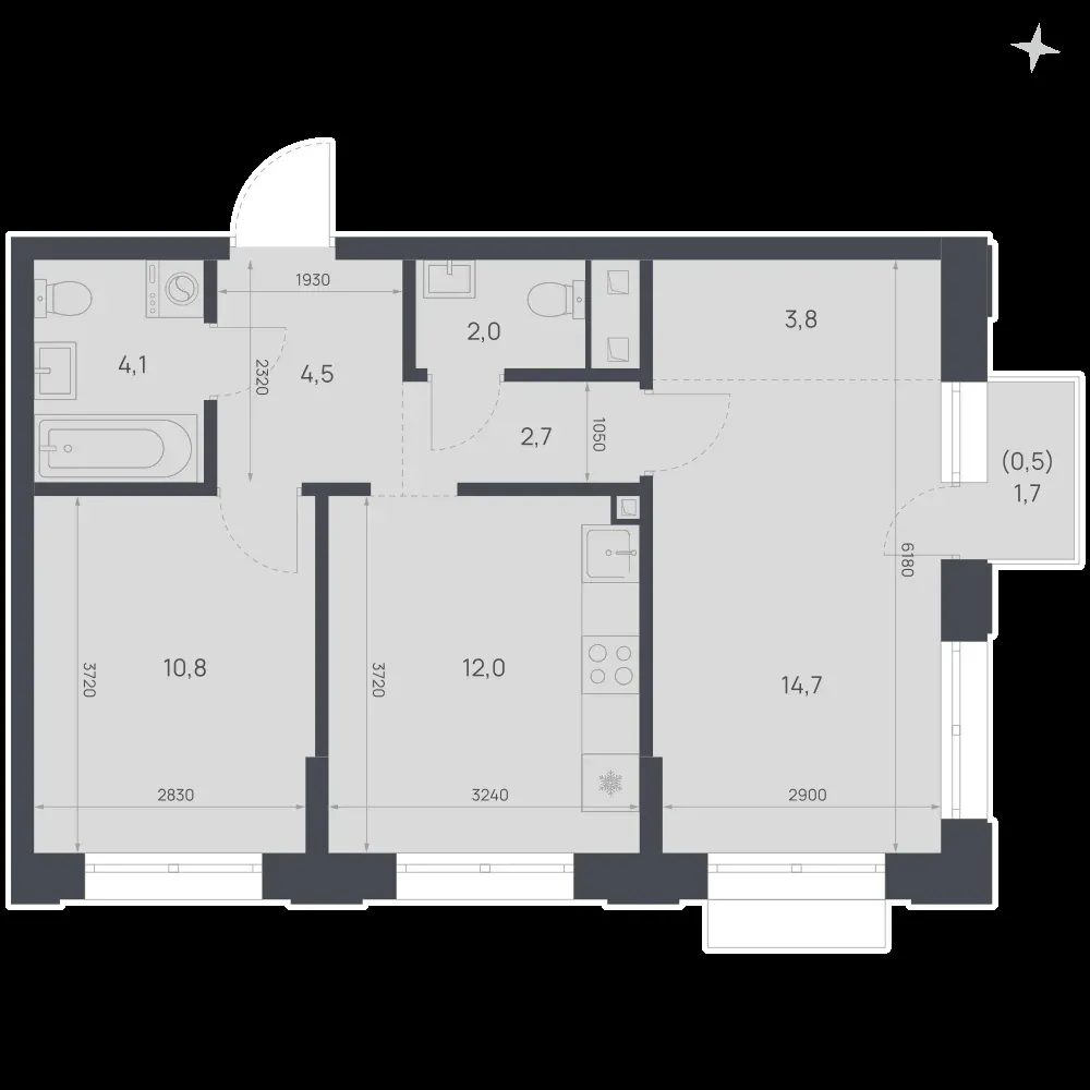 2-комнатная, 55,1 м² — 10 930 082 ₽