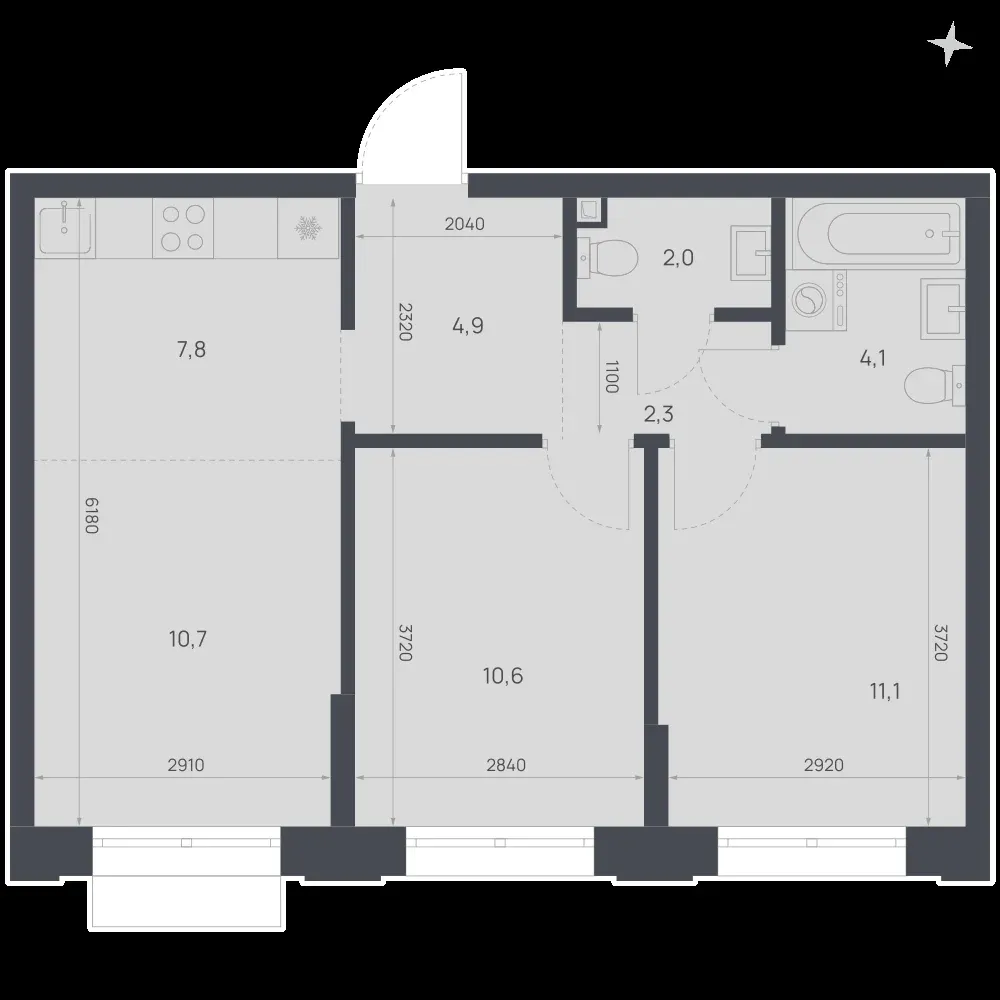 3-комнатная, 53,5 м² — 10 590 400 ₽