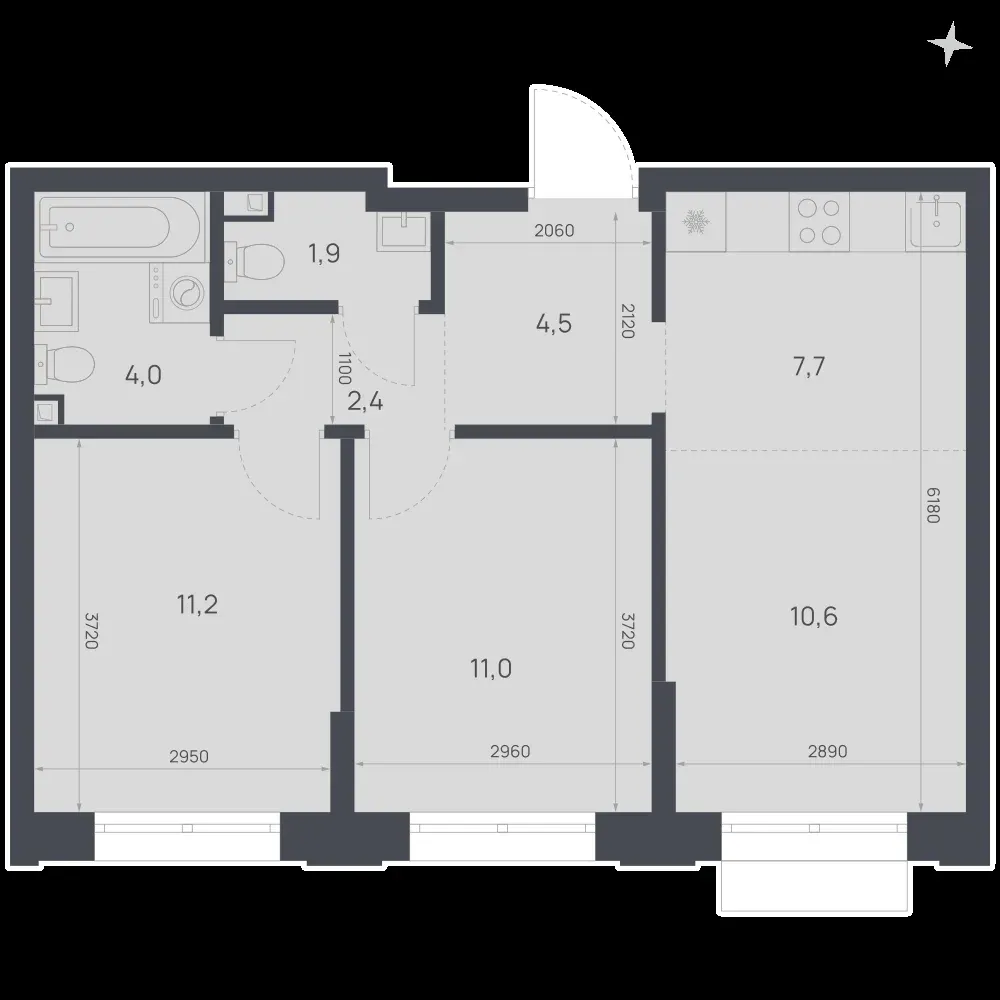 3-комнатная, 53,3 м² — 10 358 930 ₽