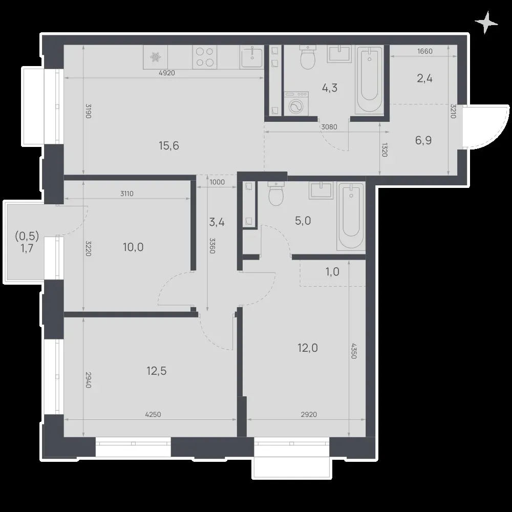 3-комнатная, 73,6 м² — 13 643 188 ₽