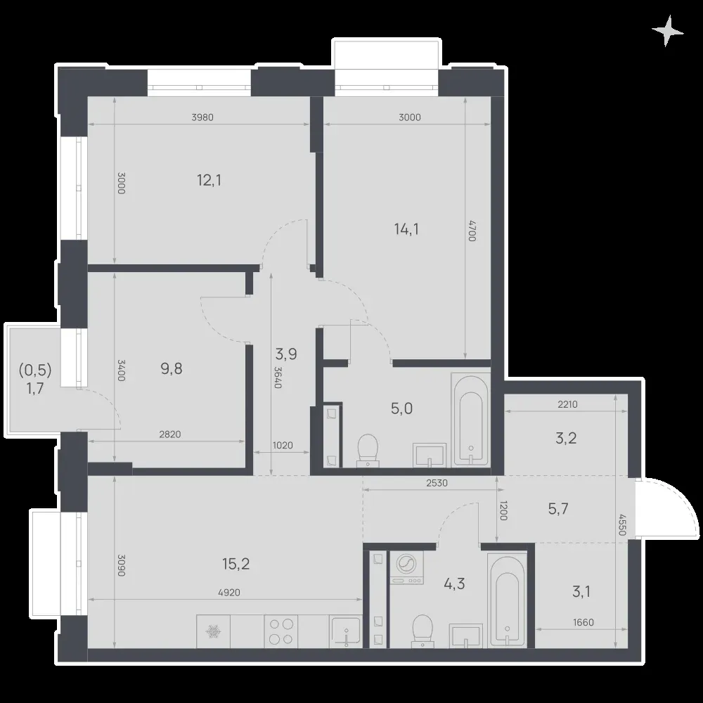 3-комнатная, 76,9 м² — 14 748 720 ₽