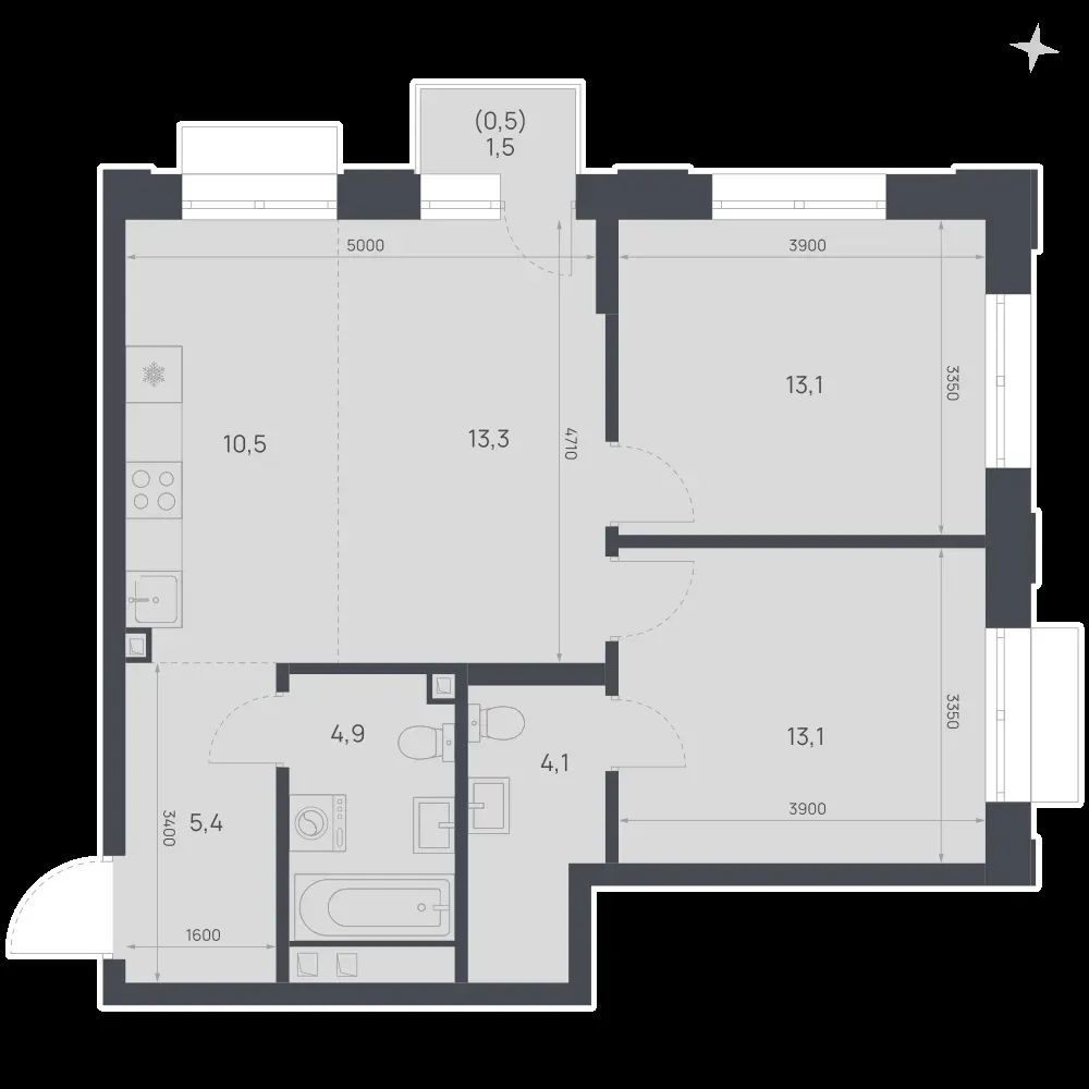 3-комнатная, 64,9 м² — 13 583 654 ₽