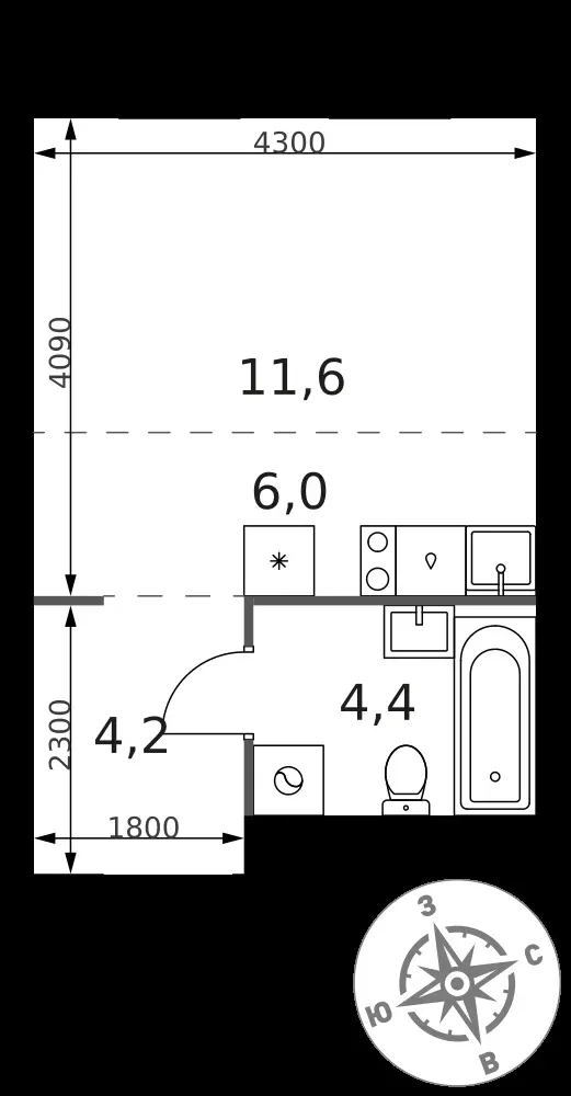 Студия, 26,2 м² — 7 739 480 ₽