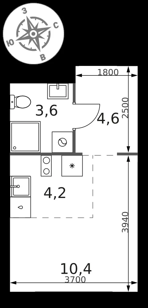 Студия, 22,8 м² — 6 949 440 ₽