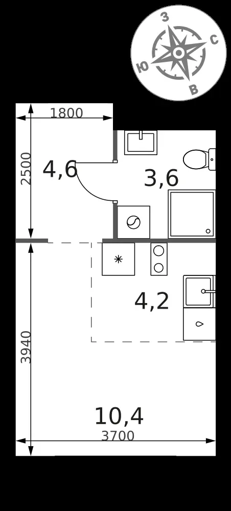 Студия, 22,8 м² — 6 881 040 ₽