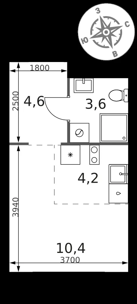 Студия, 22,8 м² — 7 052 040 ₽