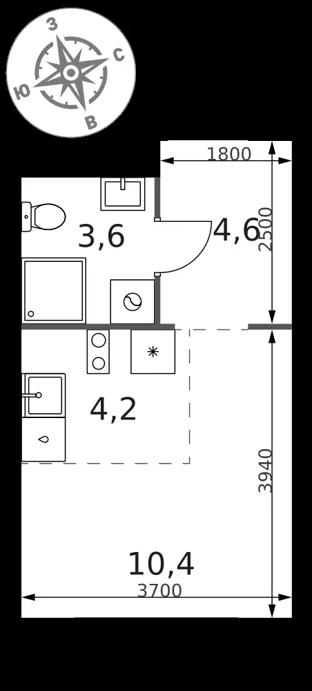 Студия, 22,8 м² — 7 052 040 ₽