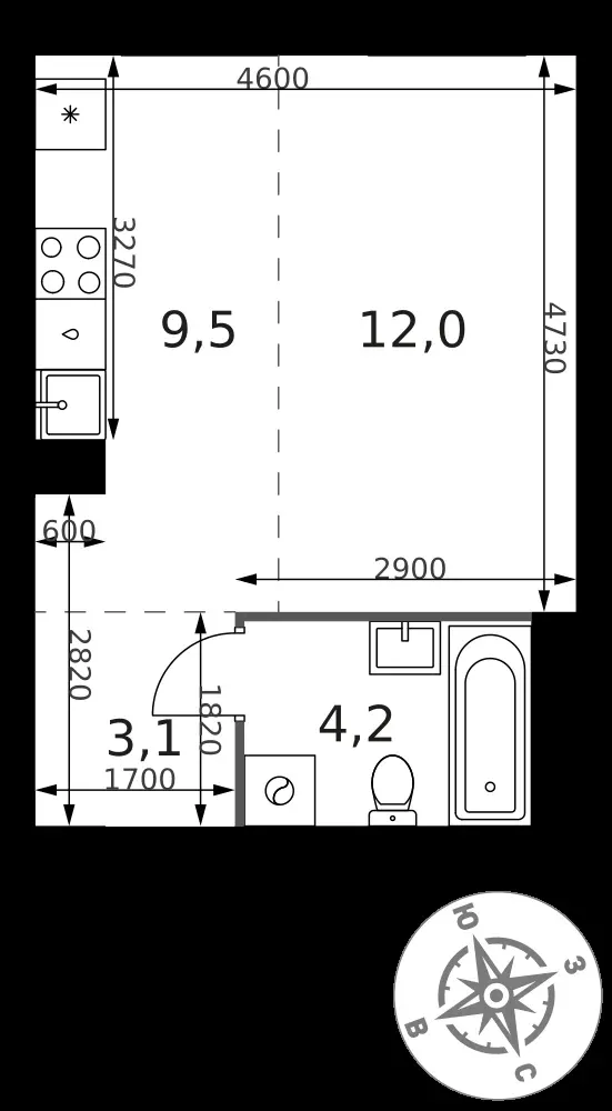 Студия, 28,8 м² — 8 354 880 ₽