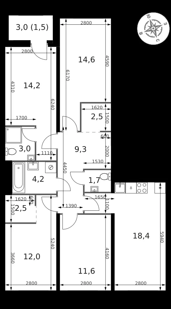 4-комнатная, 95,5 м² — 19 090 450 ₽