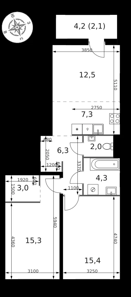 3-комнатная, 68,2 м² — 14 935 800 ₽