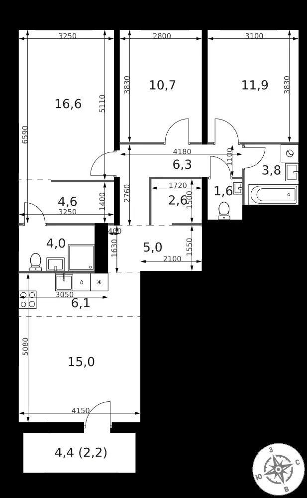 4-комнатная, 90,4 м² — 18 306 000 ₽