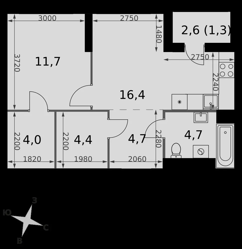 2-комнатная, 47,2 м² — 21 584 560 ₽