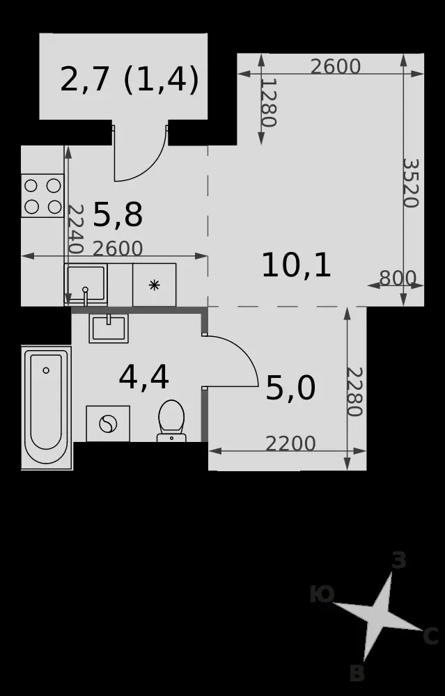 Студия, 26,7 м² — 15 747 019 ₽