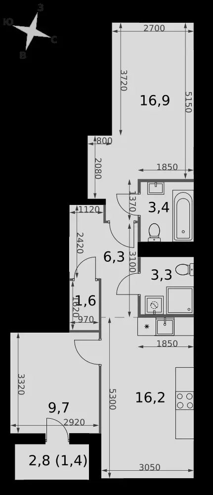 3-комнатная, 58,8 м² — 25 260 598 ₽