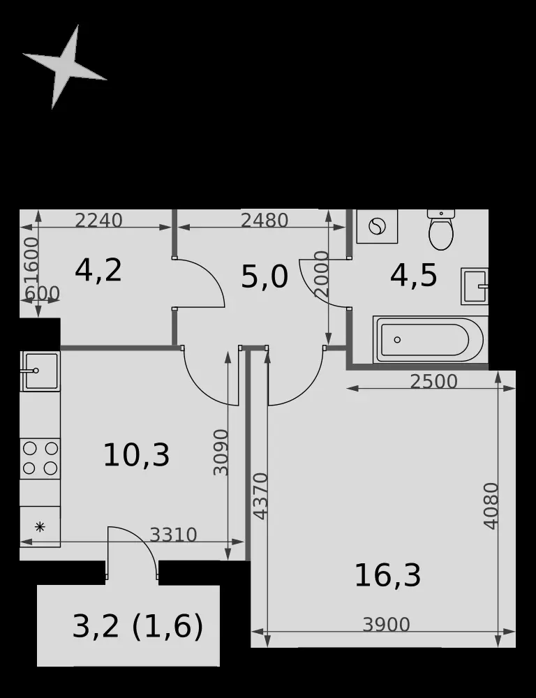 1-комнатная, 41,9 м² — 19 156 052 ₽