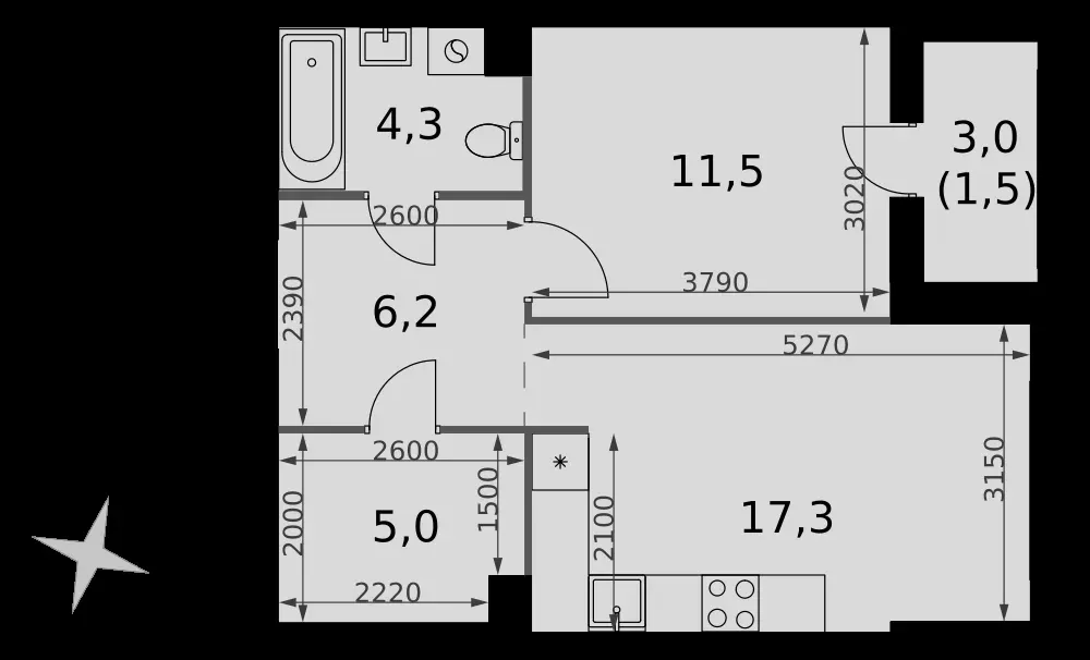 1-комнатная, 45,8 м² — 20 014 371 ₽
