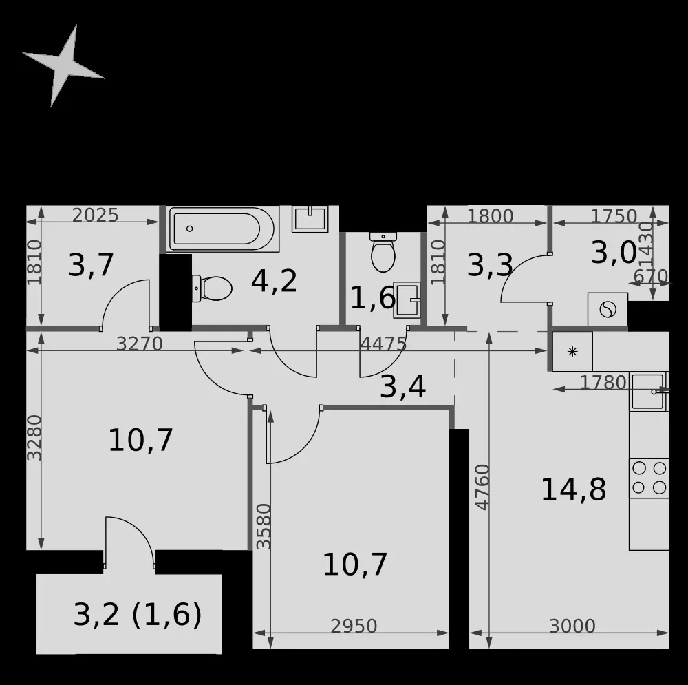 2-комнатная, 57 м² — 21 927 444 ₽
