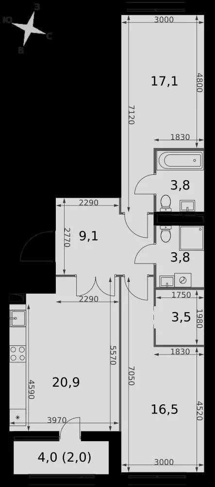 2-комнатная, 76,7 м² — 26 818 692 ₽