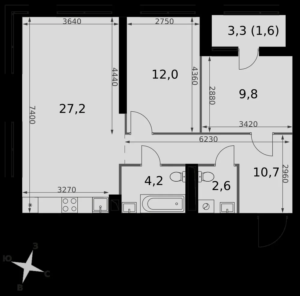 3-комнатная, 68,1 м² — 24 886 600 ₽