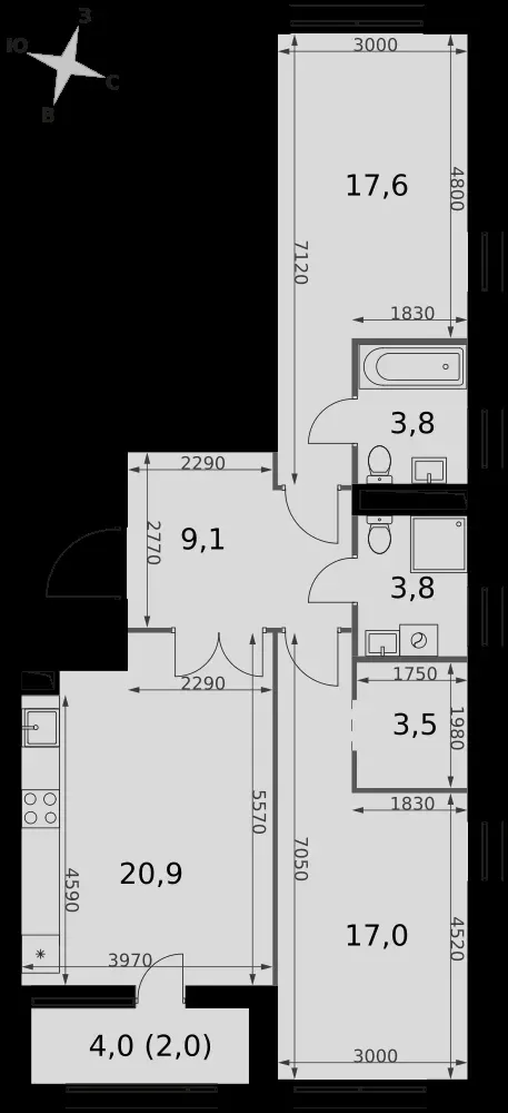 2-комнатная, 77,7 м² — 27 646 981 ₽