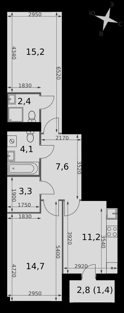 2-комнатная, 59,9 м² — 22 212 837 ₽