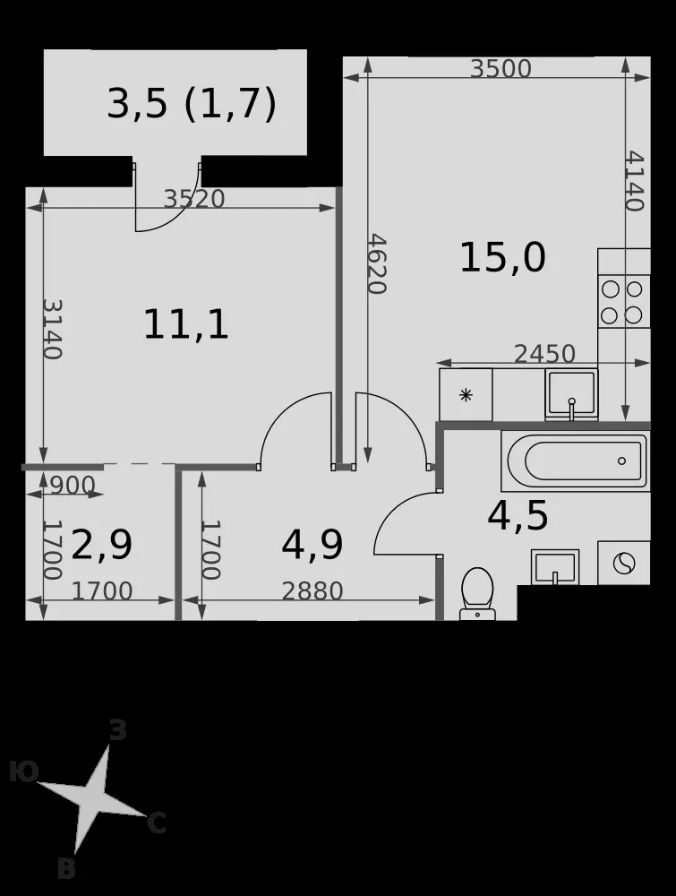 1-комнатная, 40,1 м² — 20 467 441 ₽