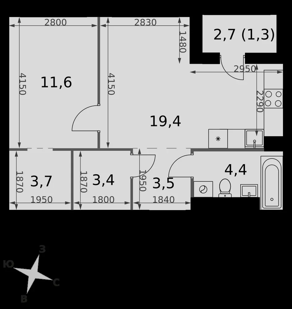 2-комнатная, 47,3 м² — 21 612 080 ₽