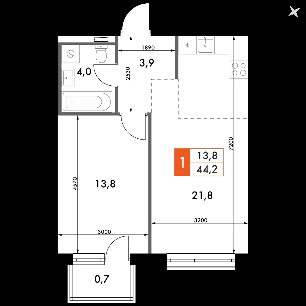 2-комнатная, 44,2 м² — 13 013 415 ₽