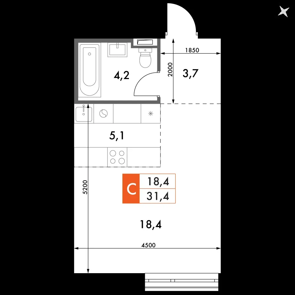 Студия, 31,4 м² — 10 456 393 ₽