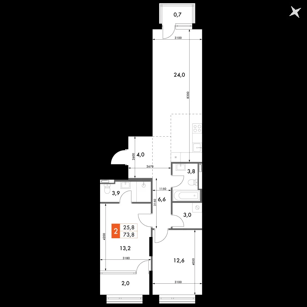 2-комнатная, 73,8 м² — 19 687 705 ₽
