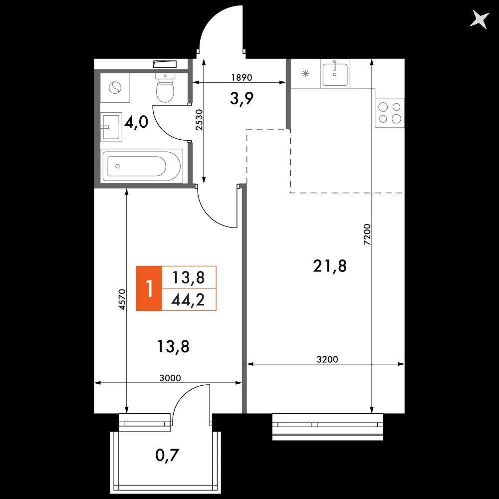 2-комнатная, 44,2 м² — 12 909 987 ₽