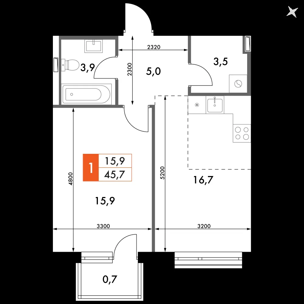 2-комнатная, 45,7 м² — 12 904 422 ₽