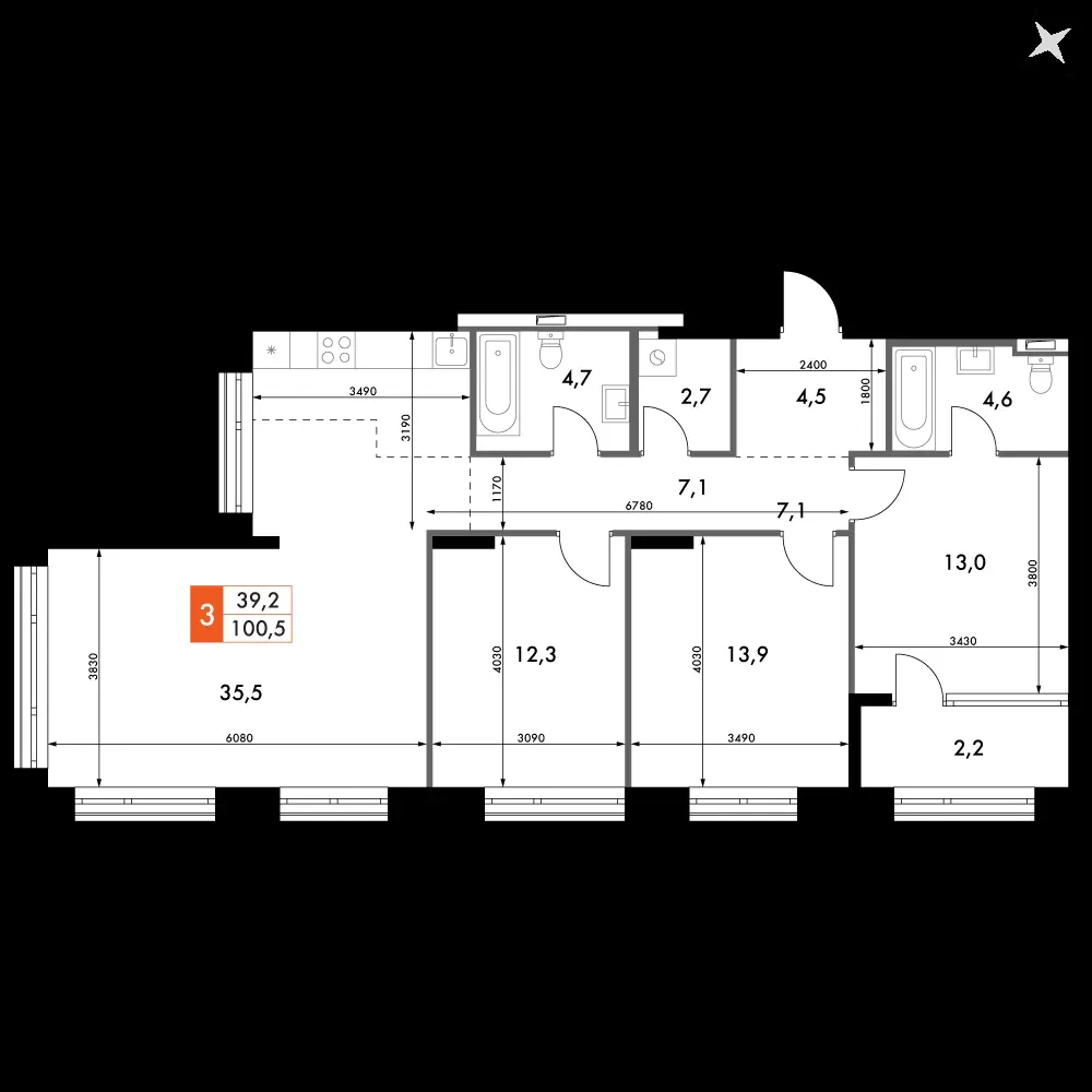 4-комнатная, 100,5 м² — 25 900 056 ₽