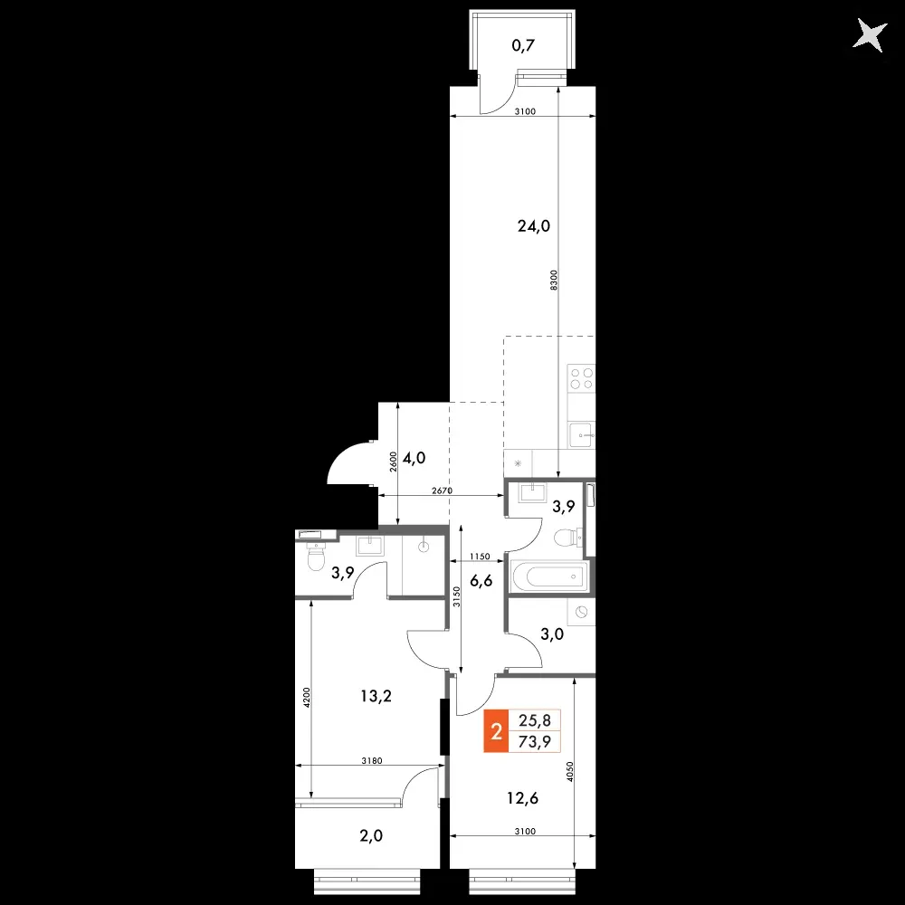 2-комнатная, 73,9 м² — 19 834 100 ₽