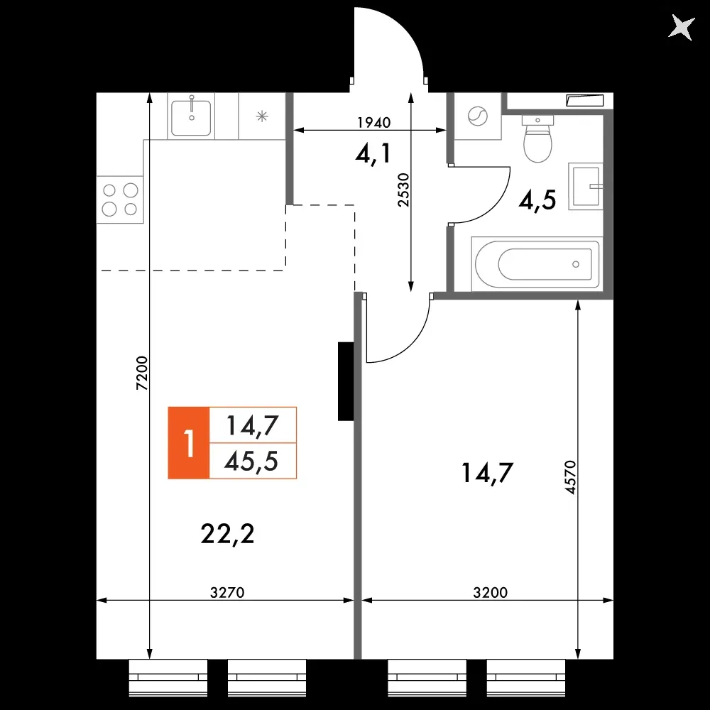 2-комнатная, 45,5 м² — 13 385 893 ₽