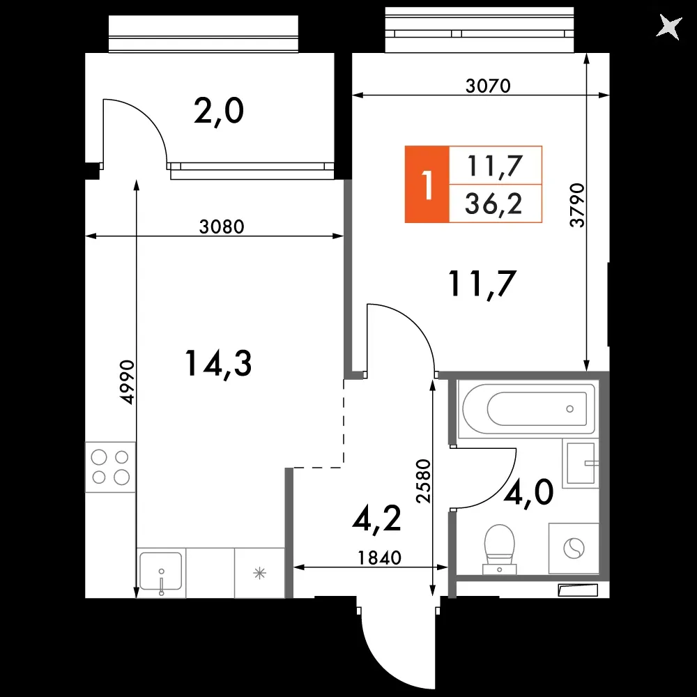 1-комнатная, 36,2 м² — 11 987 116 ₽