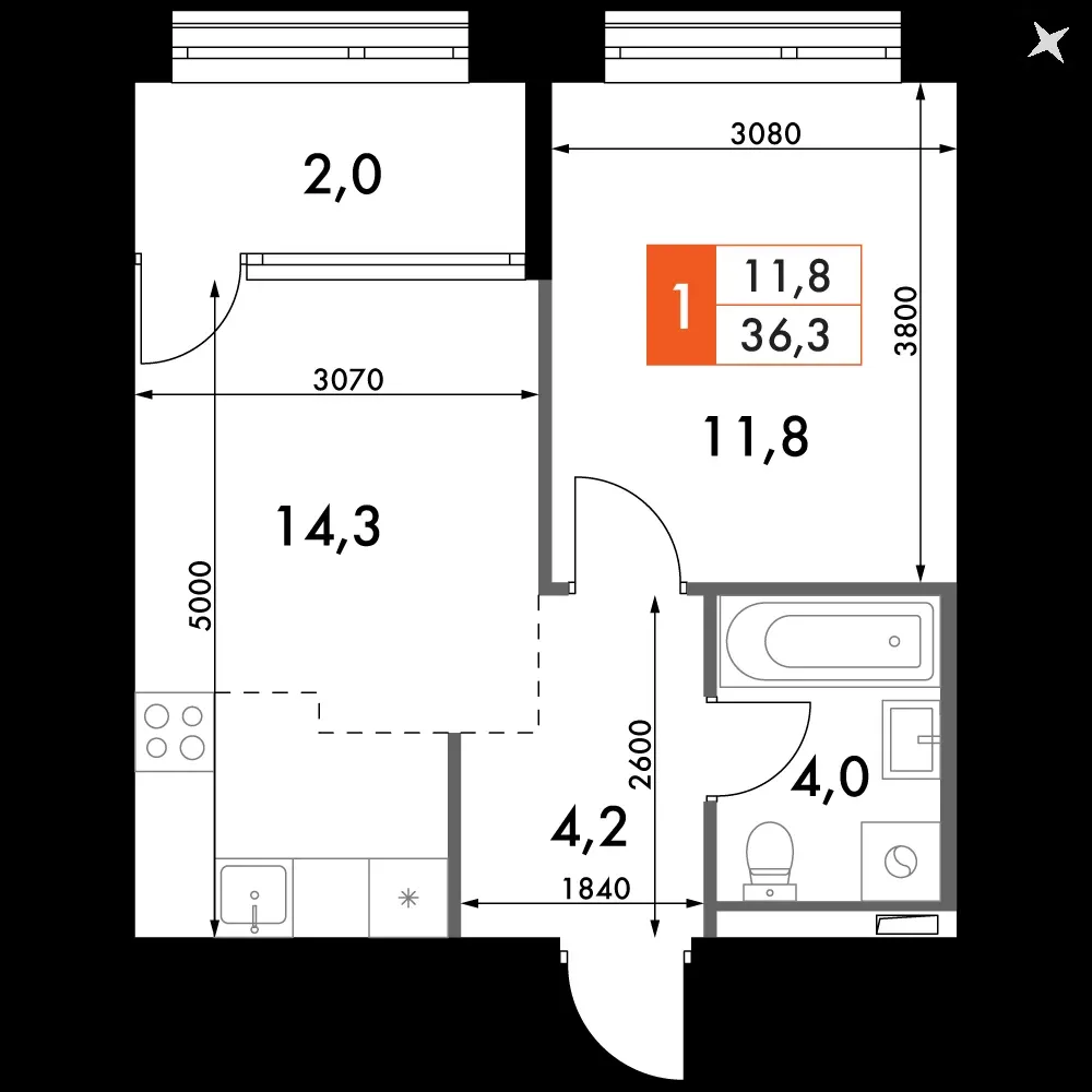 1-комнатная, 36,3 м² — 12 318 146 ₽