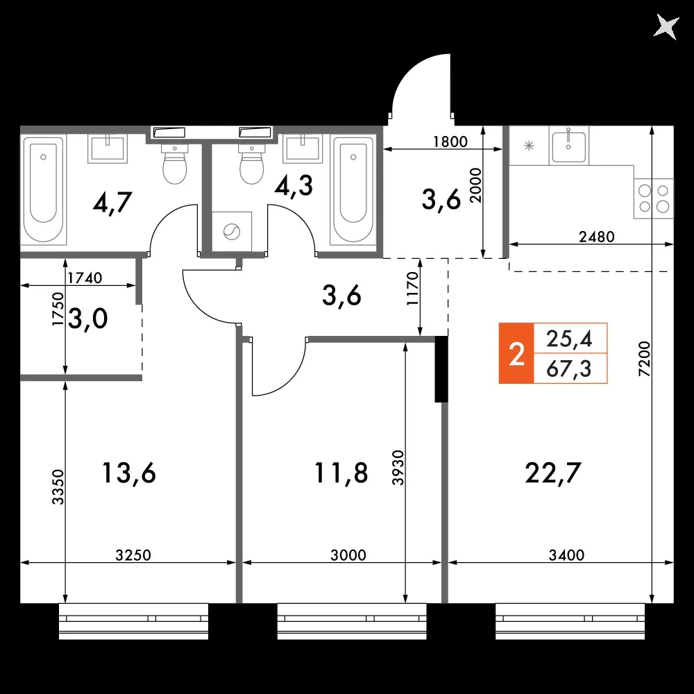 3-комнатная, 67,3 м² — 18 440 236 ₽