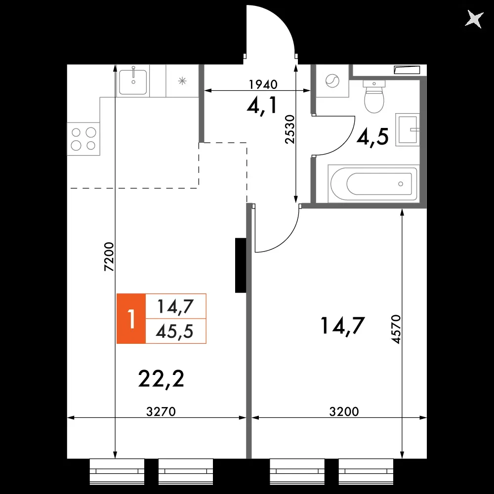 2-комнатная, 45,5 м² — 13 175 683 ₽
