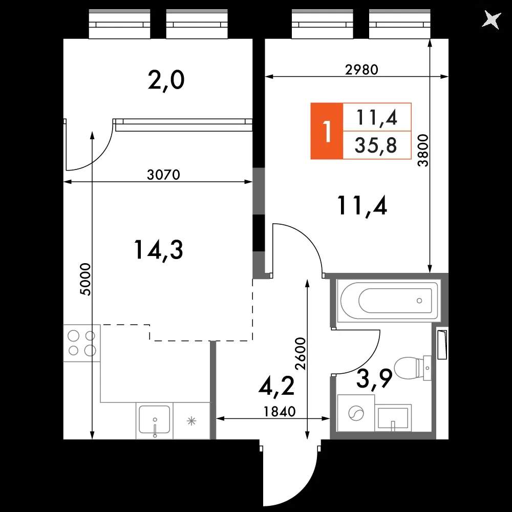 1-комнатная, 35,8 м² — 12 148 474 ₽