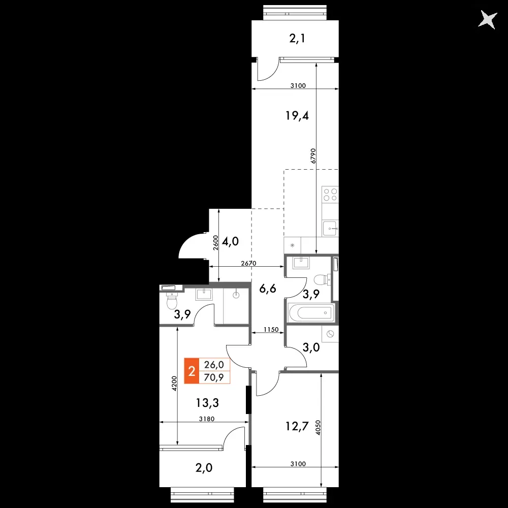 2-комнатная, 70,9 м² — 19 057 239 ₽