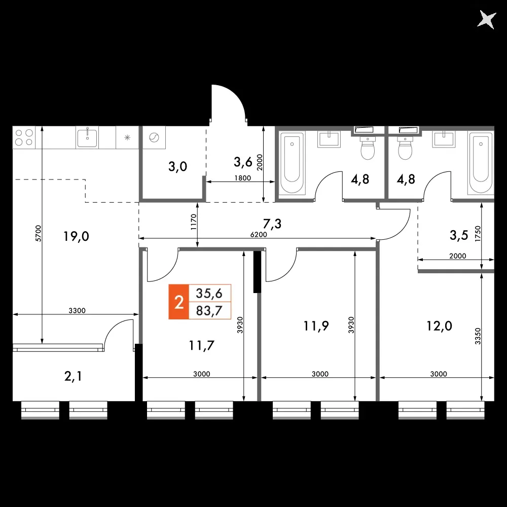 3-комнатная, 83,7 м² — 21 218 666 ₽