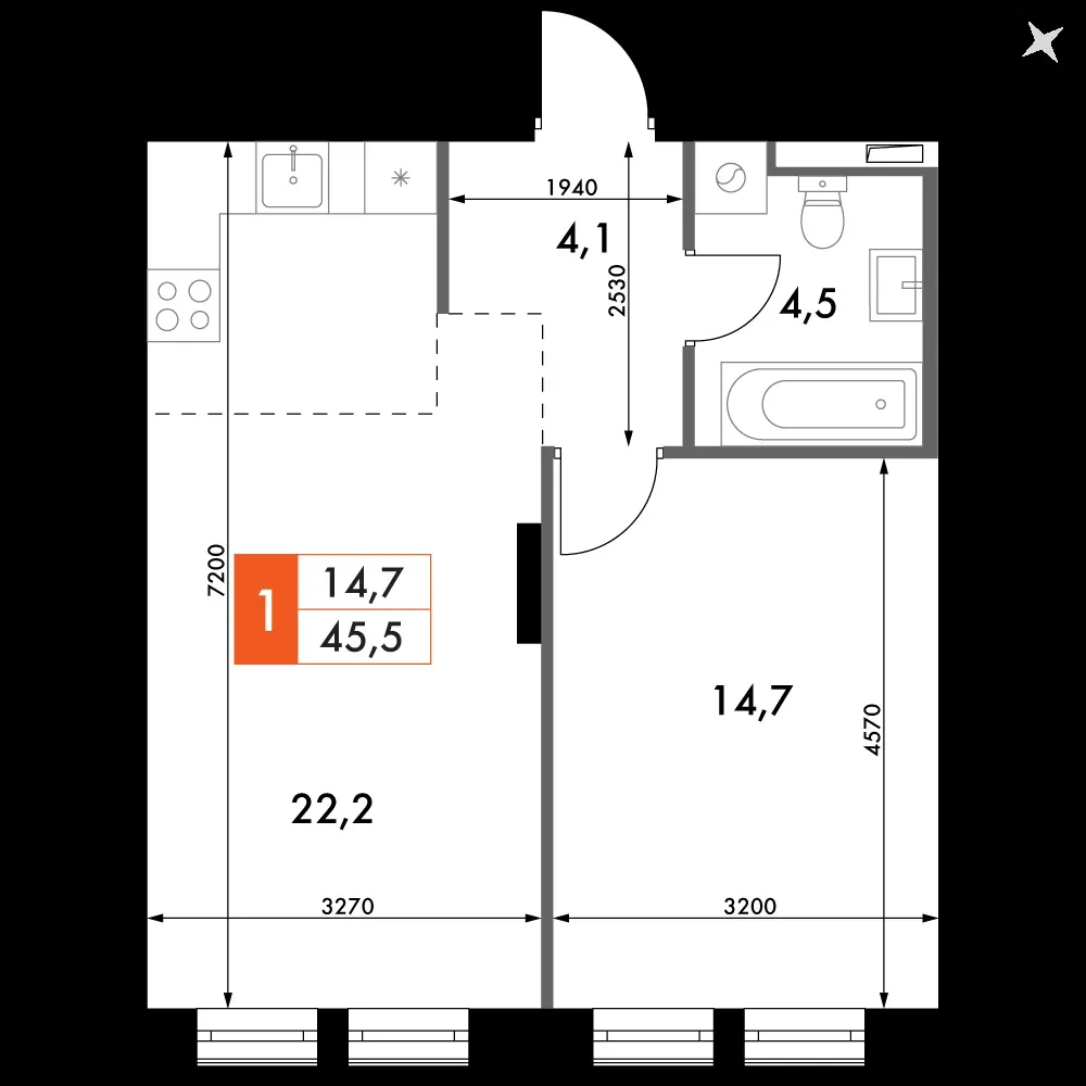 2-комнатная, 45,5 м² — 13 280 788 ₽