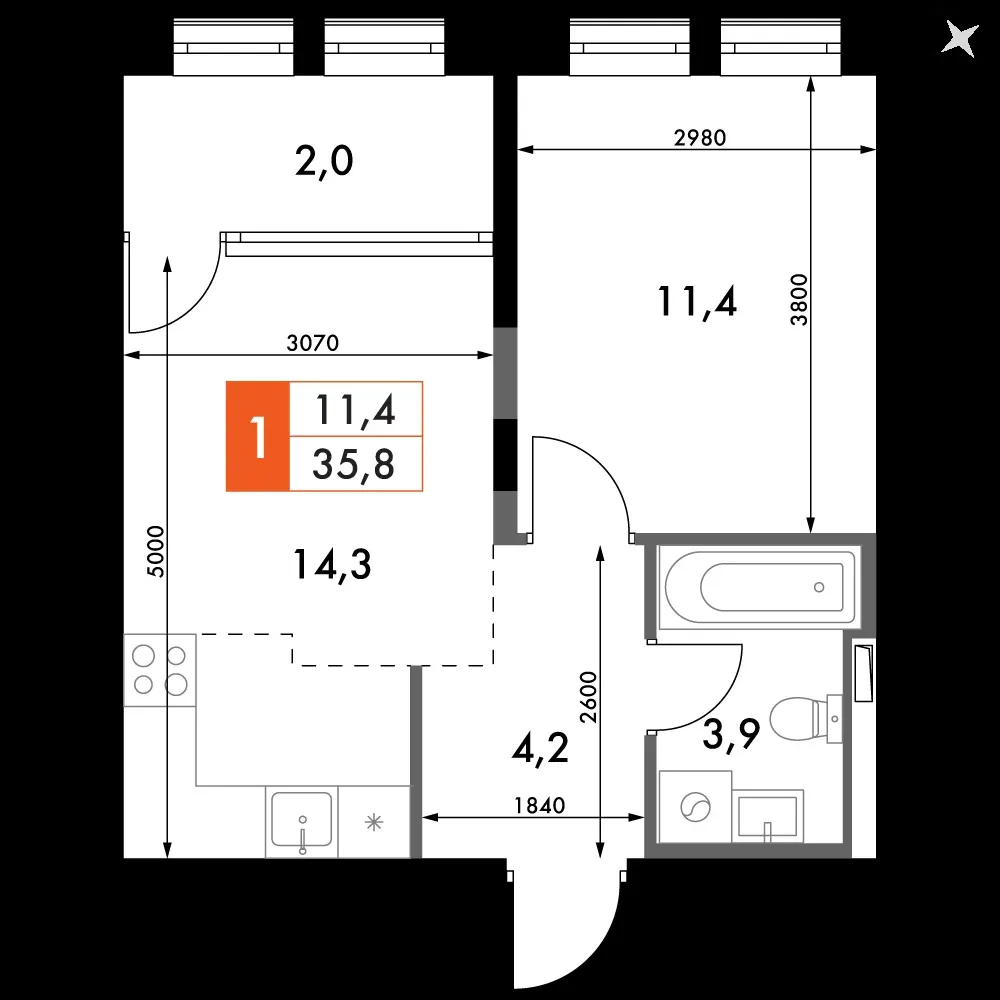 1-комнатная, 35,8 м² — 12 231 172 ₽