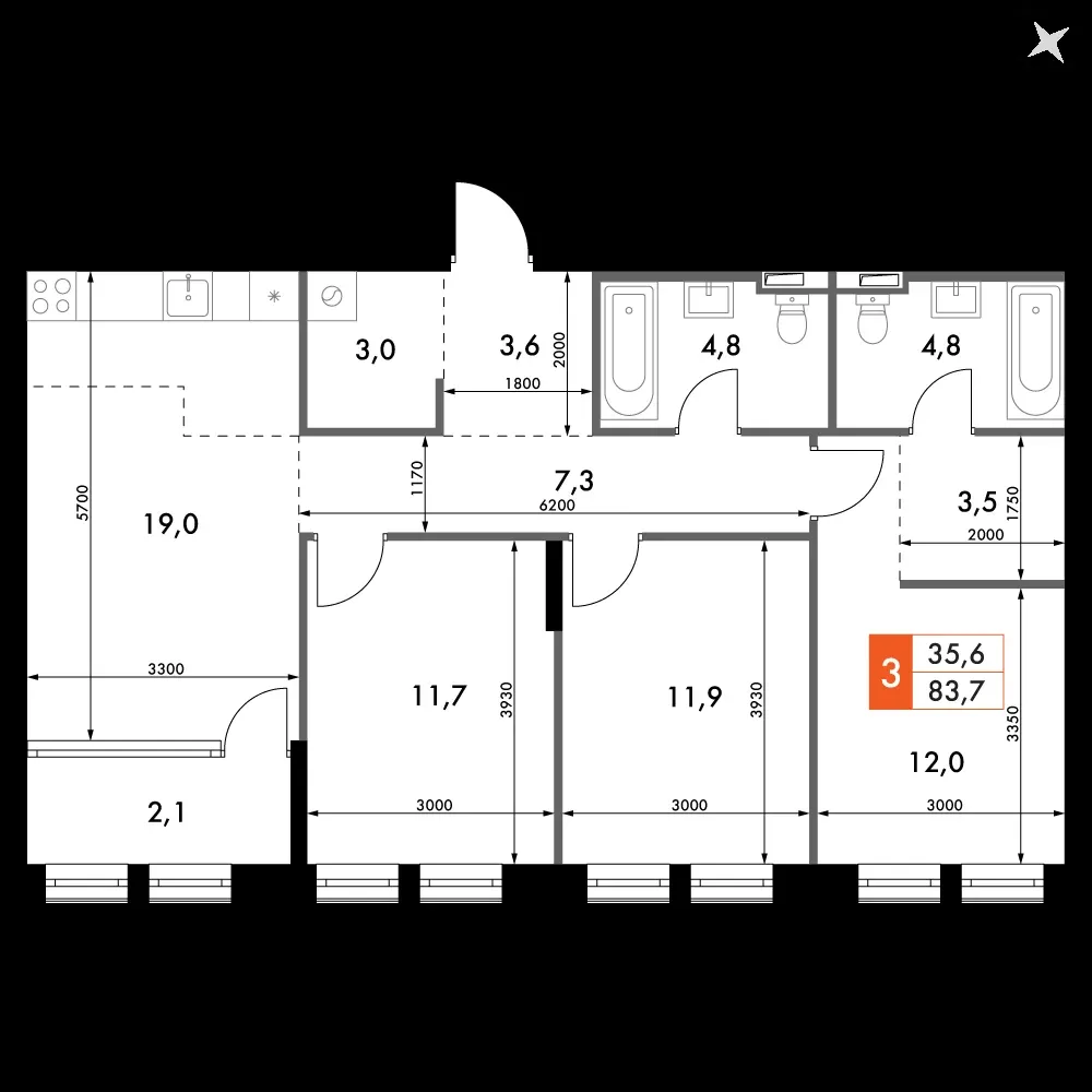 3-комнатная, 83,7 м² — 21 427 079 ₽